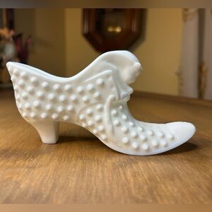 Fenton Cat's Head Milk Glass Hobnail Shoe Slipper Boot Vintage 1950s-1970s